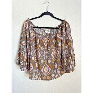 Savanna Jane Blouse Womens Size Large Bohemian Aztec Off Shoulder Peasant Top